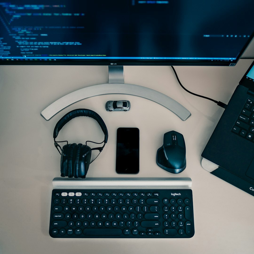 Professional studio headphones on desk with recording equipment